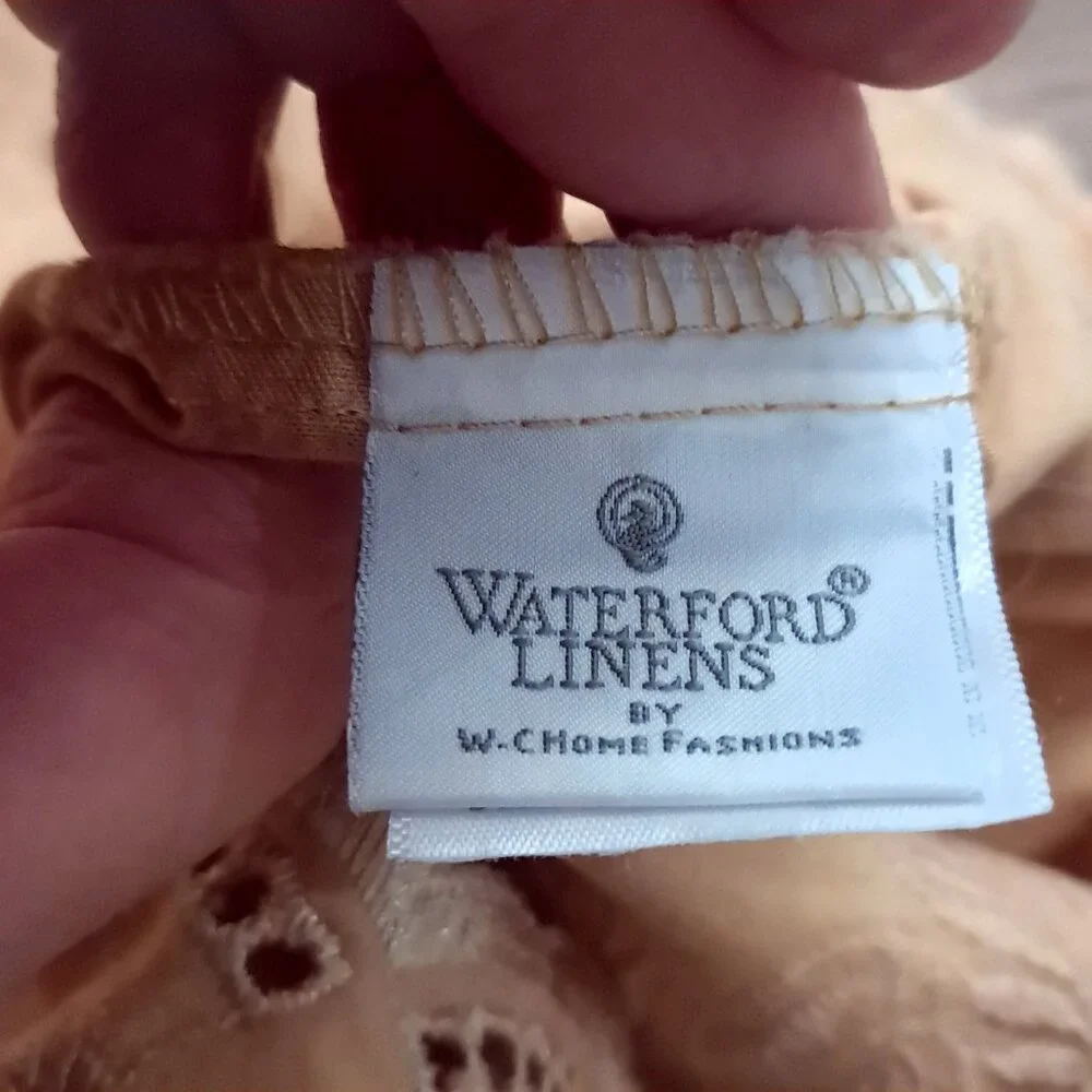Vintage Waterford Linens Pillowcase KING Yellow Gold Cotton Scalloped Embroidery